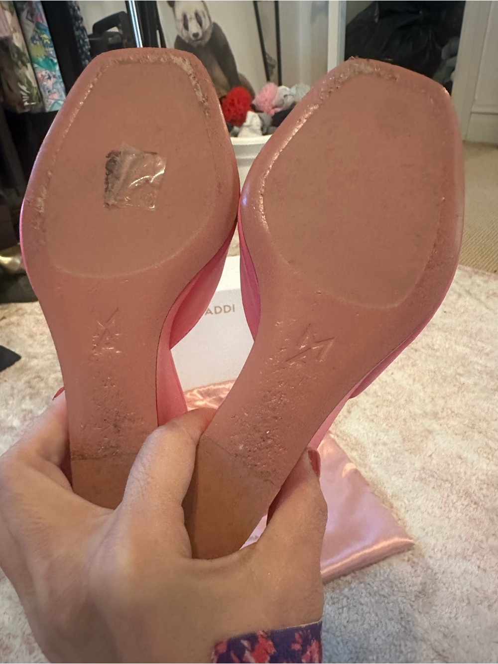 Amina Muaddi Neon Pink Square-Toe Slide Mules - Picture 5 of 7